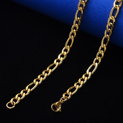304 Stainless Steel Figaro Chain Necklaces, with Lobster Claw Clasp