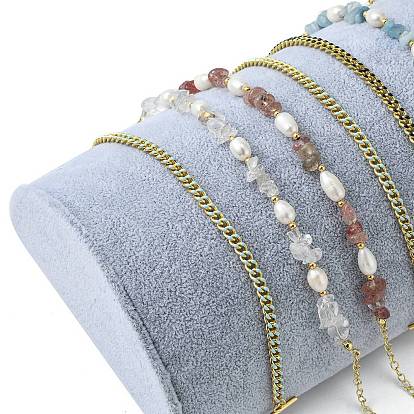 Wooden Half Round Jewelry Bracelet Displays, Covered with Velvet, Half Moon Bracelet Display Ramp, 21x12x7cm