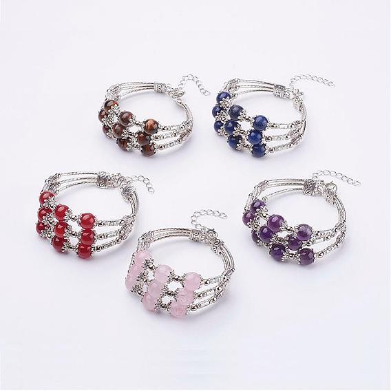 Perles de pierres naturelles Bracelets multicolores, Avec résultats en laiton et fer