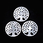 Natural White Shell Cabochons, Flat Round with Tree