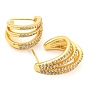 Rack Plating Brass Split Earrings, Cubic Zirconia Half Hoop Earrings, Long-Lasting Plated, Lead Free & Cadmium Free