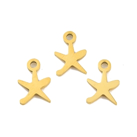 Ion Plating(IP) 304 Stainless Steel Charms, Laser Cut, Starfish Charm