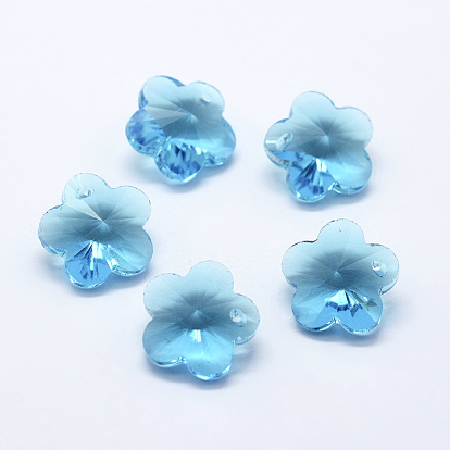 Transparent Glass Pendants, Faceted, Flower Charms