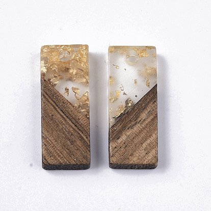 Transparent Resin & Walnut Wood Pendants, with Foil, Rectangle