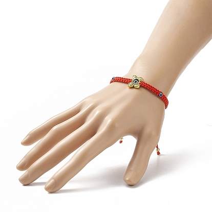 Resin Evil Eye Braided Bead Bracelet with Alloy Animal Beaded for Women, Red