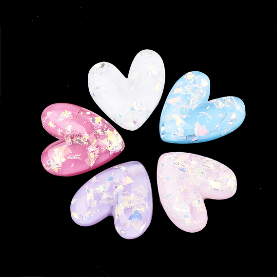 Resin Cabochons, with Shell Chip, Heart