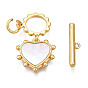 Brass Toggle Clasps, with Freshwater Shell, Cadmium Free & Nickel Free & Lead Free, Heart
