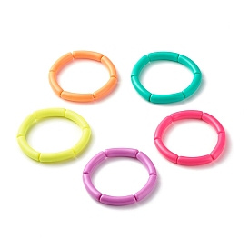 Candy Color Chunky Acrylic Curved Tube Beads Stretch Bracelets for Women