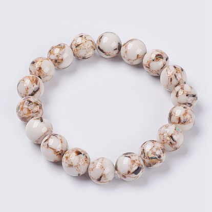 Bracelet extensible avec perles et coquillage naturel, ronde