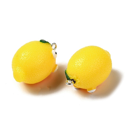 Pendentifs de fruits en résine opaque de dessin animé, Breloques œil rigolo citron avec boucles en fer plaqué platine