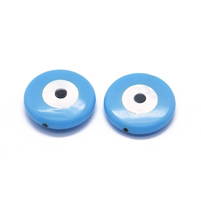 Synthetic Turquoise Beads, with Shell, Flat Round with Evil Eye