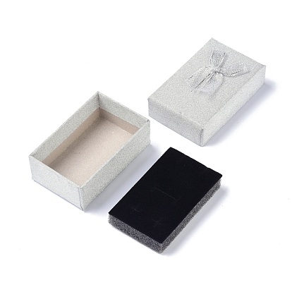 Paper Jewelry Set Boxes, with Black Sponge and Bowknot, for Necklaces and Earring, Rectangle