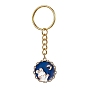 Porte-clés pendentif lune/plat rond avec lapin en alliage émaillé, avec porte-clés fendus