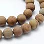 Natural Wood Lace Stone Beads Strands, Frosted, Round