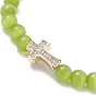 Bracelets en perles d'oeil de chat en verre, bracelet croix en laiton micro pavé de zircone cubique pour femme