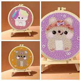 Bear/Unicorn Pattern Punch Embroidery Kits, including Embroidery Fabric & Yarn, Instruction Sheet