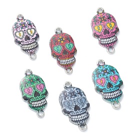 Alloy Enamel Links Connectors, Sugar Skull, for Mexico Holiday Day of the Dead, Platinum