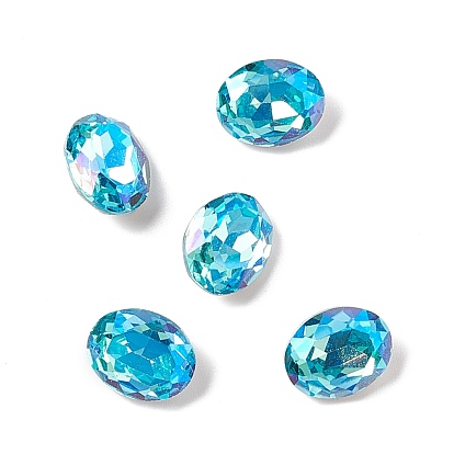 Cabujones de diamantes de imitación de cristal, puntiagudo espalda y dorso plateado, oval
