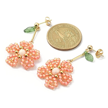 Boucles d'oreilles pendantes en laiton et perles de graines en forme de fleur de vie, 304 boucles d'oreilles pendantes en acier inoxydable