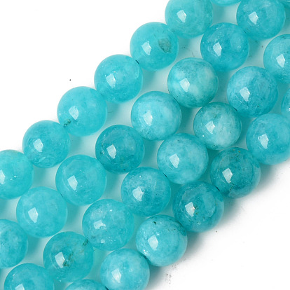 Natural Quartz Beads Strands, Dyed & Heated, Imitation Amazonite Color, Round