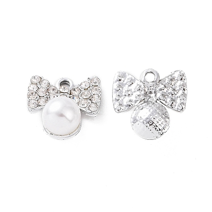 Alloy Rhinestone Pendants, with ABS Plastic Imitation Pearl Beads, Bowknot Charm