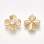 Brass Cubic Zirconia Charms, Nickel Free, Real 18K Gold Plated, Flower, Clear