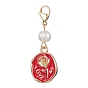 5pcs décorations de pendentif en émail en alliage pour la Saint-Valentin, perles de perles et breloques en acier inoxydable avec fermoirs mousquetons, coeur/rose/lèvre/clé