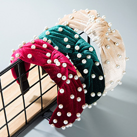 Chic Pearl Velvet Knot Headband for Women - Wide Band Hair Accessory