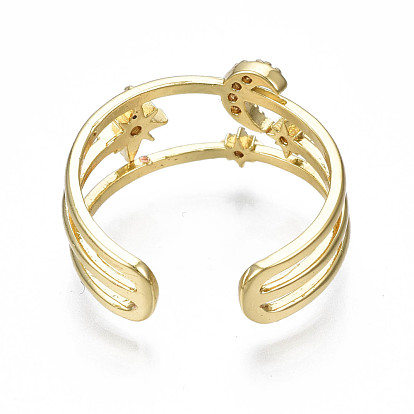 Кольцо-манжета со сверкающим кубическим цирконием в виде луны и звезды, открытое кольцо из латунной проволоки для женщин, без никеля 