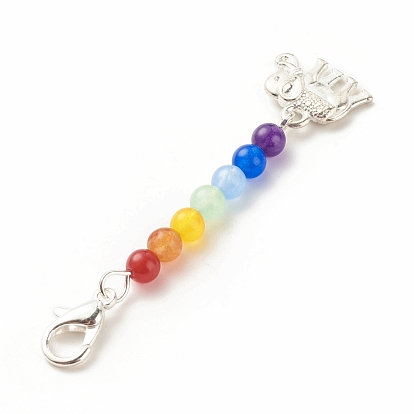 Chakra Theme Natural & Dyed Malaysia Jade Beaded Pendant Decorations, with Lobster Claw Clasps, Alloy Pendants, Elephant
