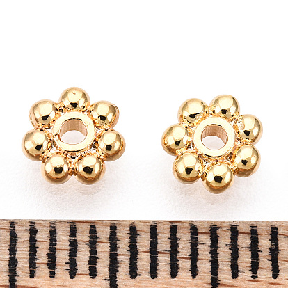 Brass Daisy Spacer Beads, Nickel Free, Real 18K Gold Plated