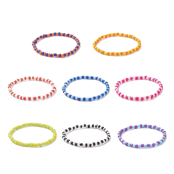 Ensembles de bracelets en perles de rocaille de verre, bracelets extensibles bicolores pour femme