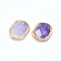 Natural Amethyst Beads, Edge Golden Plated, Faceted, Oval