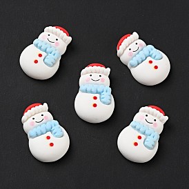 Opaque Christmas Resin Cabochons, Snowman with Light Blue Scarf