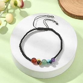 Bracelet en perles tressées de pierres précieuses naturelles et synthétiques mélangées, Bracelets réglables sur le thème des chakras pour femmes