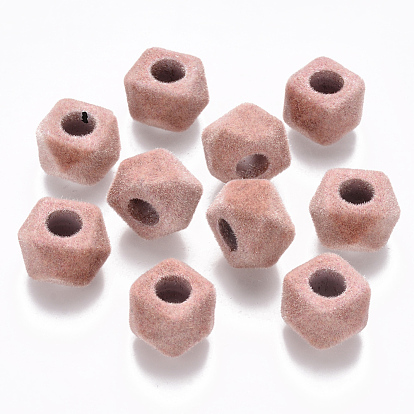 Flocky Acrylic Beads, Large Hole Beads, Cube, Faceted