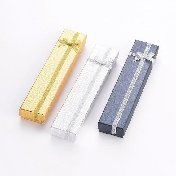 Boîtes de bracelet de rectangle de carton, avec éponge à l'intérieur et ruban de satin bowknots, 20x4.1x2.4 cm