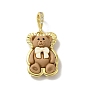 Opaque Resin Pendants, Large Hole Pendant, with Real 18K Gold Plated Brass Findings & Clear Cubic Zirconia, Cadmium Free & Lead Free, Bear with Bowknot