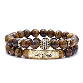 Ensemble de bracelets extensibles en perles d'oeil de tigre naturel teints de style