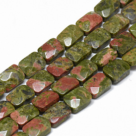 Natural Unakite Bead Strands, Faceted, Rectangle