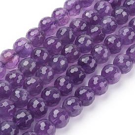 Natural Amethyst Beads Strands, Round, Faceted, Purple