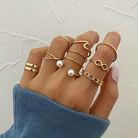 Punk Style Chain Ring Set for Men and Women, 4 Pieces of Exaggerated Bouncing Dance Rings