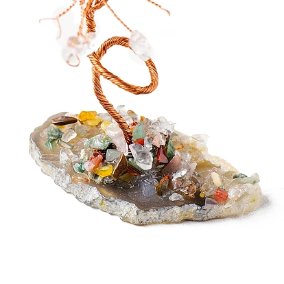 Natural Gemstone Chips and Natural Gemstone Pedestal Display Decorations, with Rose Gold Plated Brass Wires, Lucky Tree