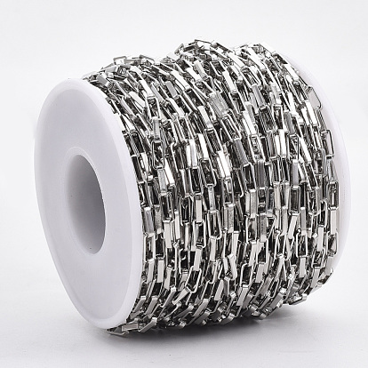 304 Stainless Steel Venetian Chains, Paperclip Chains, Flat Oval, Drawn Elongated Cable Chains, with Spool, Unwelded