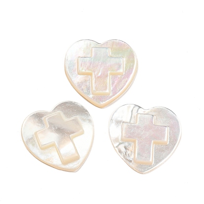Natural Sea Shell Cabochons, Heart with Cross