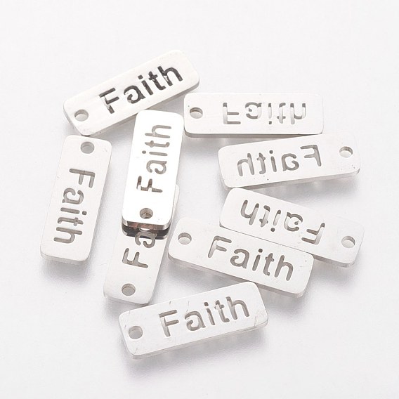 304 Stainless Steel Pendants, Inspirational Message Pendants, Rectangle with Word Faith