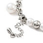 201 pulsera de dijes de campana de acero inoxidable, pulsera de cuentas de perlas de plástico con 304 cadenas de eslabones de acero inoxidable para mujer