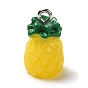 Opaque Resin Pendants, Pineapple Charms with Platinum Plated Iron Loops