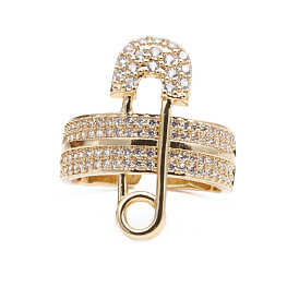 Adjustable Gold Zirconia Clip Ring for Women - Elegant European Style Jewelry