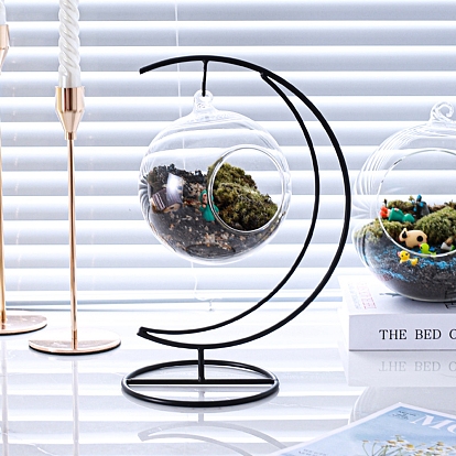 Support suspendu en fer pour bouteilles en verre en forme de lune, présentoir micro paysage pour la décoration de la maison